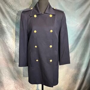 Lauren Ralph Lauren Navy Double Breasted Military Style Worsted Wool Coat Size 8